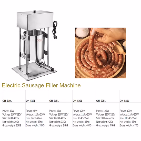 Qh15L Wholesale Electric Meat Sausage Making Stuffering Filling Tying Machine Price Sausage Maker Slicer Stuffer Machine Production Line Factory